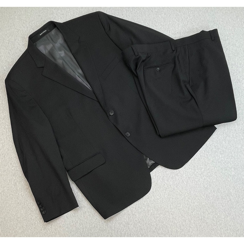 Kenneth Cole Suit Mens 48R Black Wool Blend Stretch Pants 42 x 30 - 2 Pieces